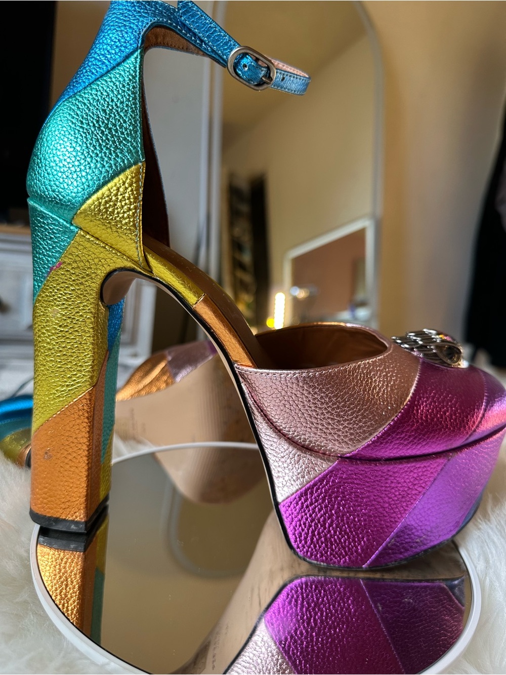 Kurt Geiger Metallic Multicolor Platform Pump with Ankle Strap
